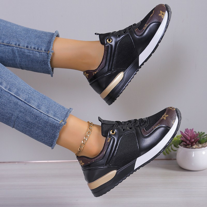 Free shipping Fashion printed shoes sports shoes women's casual women's sports shoes lace up color blocked oversized women's shoes
