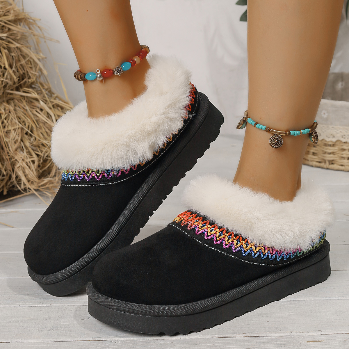 Free shipping 2025 autumn/winter new design color woven women's suede midsole snow boots thick sole height increasing warm cotton shoes