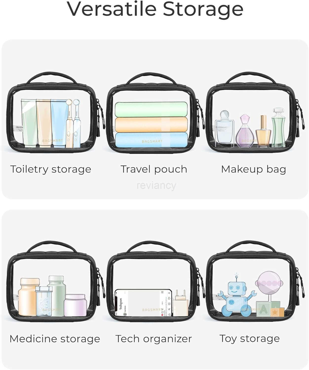 Clear TSAApproved Toiletry Bag Large Opening Quart Sized Makeup Bag with Handle Double Zipper Clear Cosmetic Organizer for WomenW250913