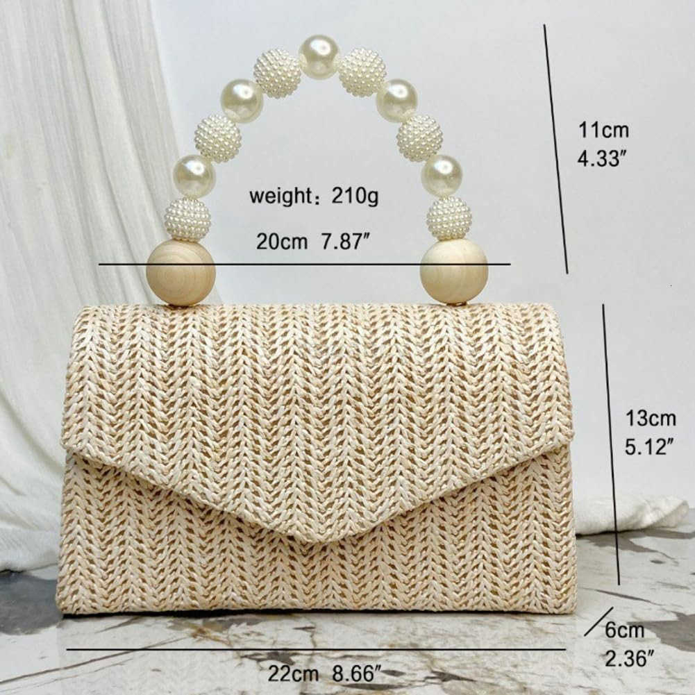 Straw Evening Handbag for Women Exquisite Pearl Beaded TopHandle Purse Small Satchel Purse Woven Clutch Bag 2025W250913