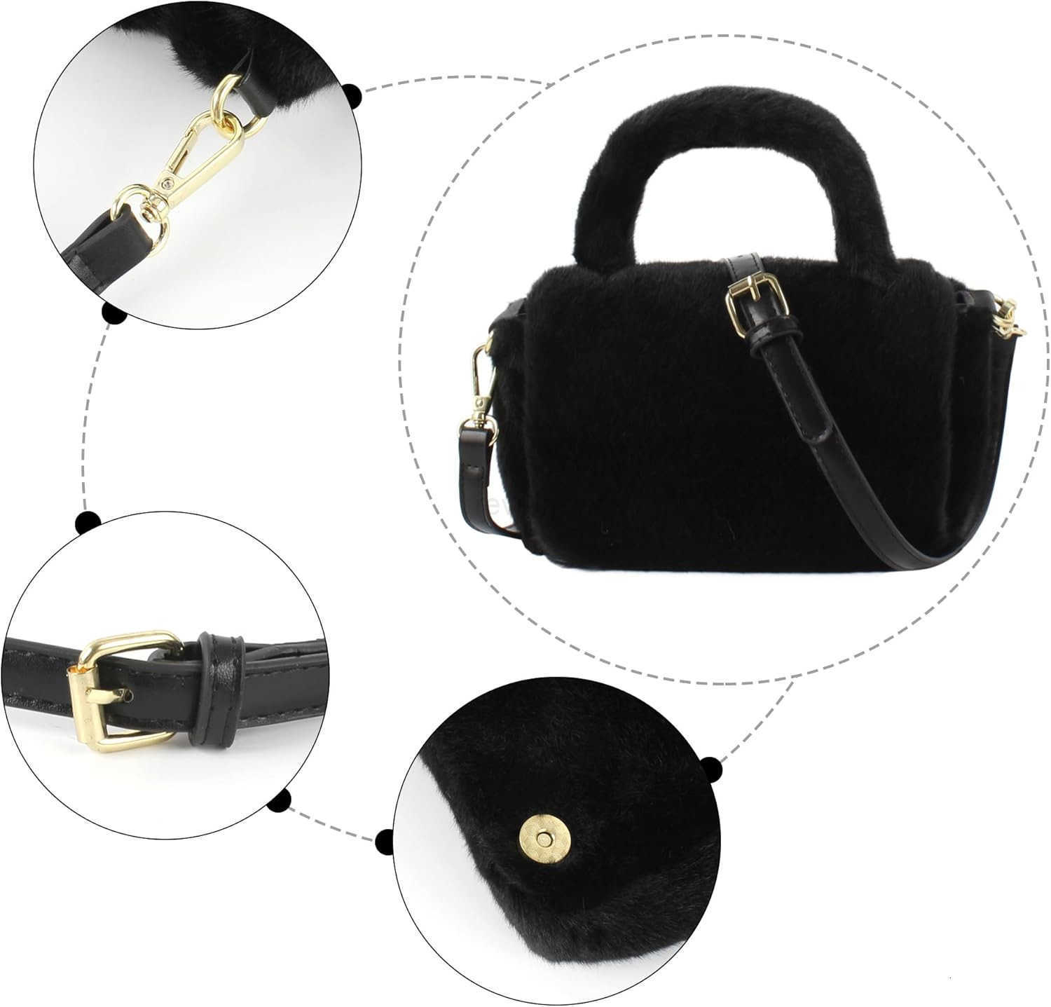 Women Faux Fur Winter Fashion Shoulder Bag Barrel Shape Drawstring Satchel PurseW250913