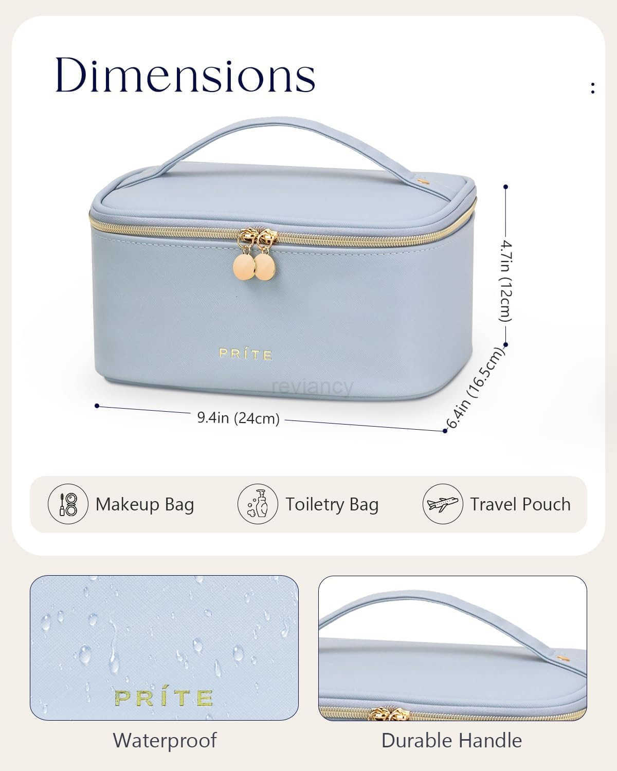 Bag Portable Cosmetic Organizer with Brush Holder Waterproof Travel Toiletry Bag for Women with Handle and Divider BlueW250913