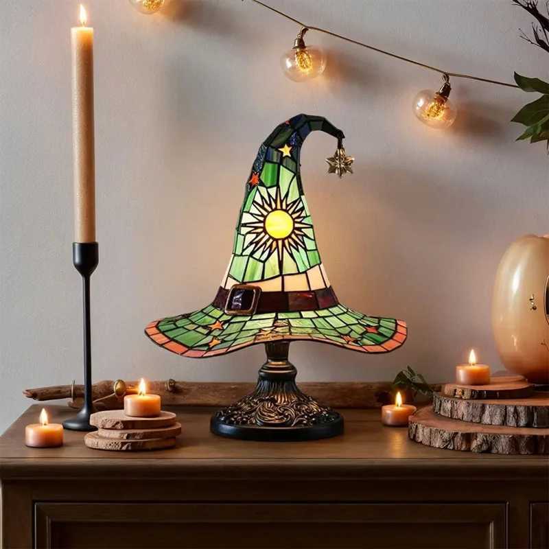 Stained Glass Witch Hat Lamp USB Powered Creative Table Lamp Night Light for Living Room Home Bedroom Decoration Halloween C250913