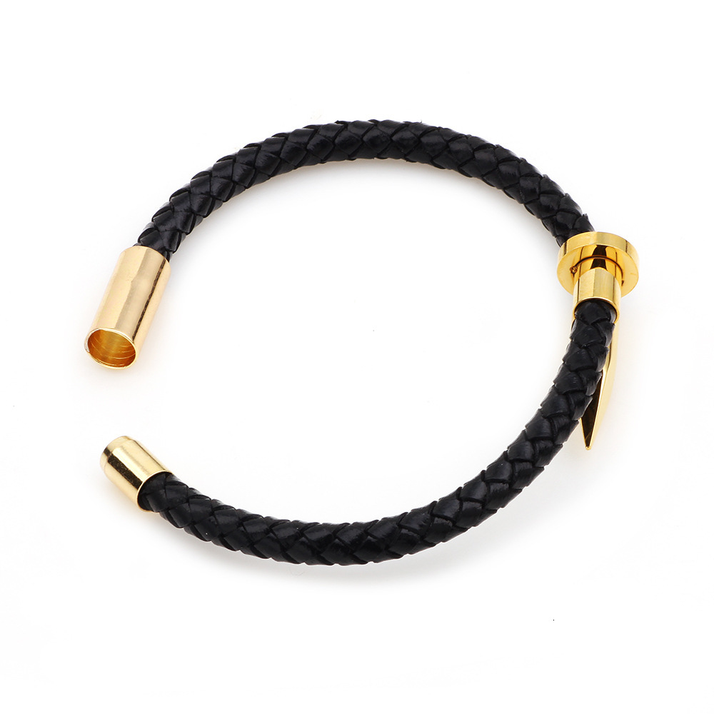Premium Nail Bracelet Woven Cowhide Stainless Bangle Simple Punk Style Titanium Steel Men's Jewelry ddmymoon