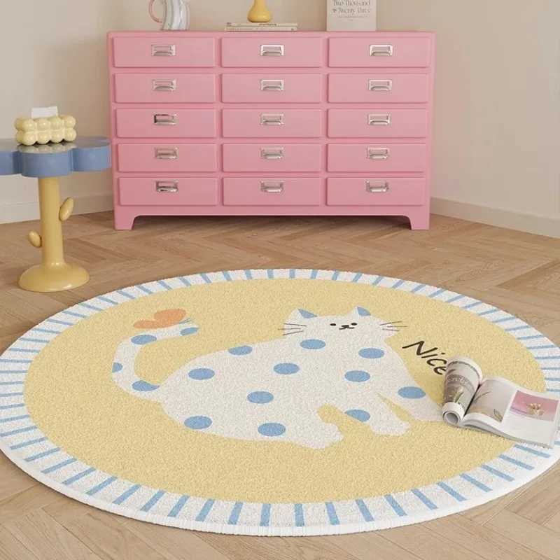 VIKAMA Cartoon Cat Round Carpet Home Decoration Household Living Room Bedroom Nonslip Dirtresistant and Easy to Take Care of C250913