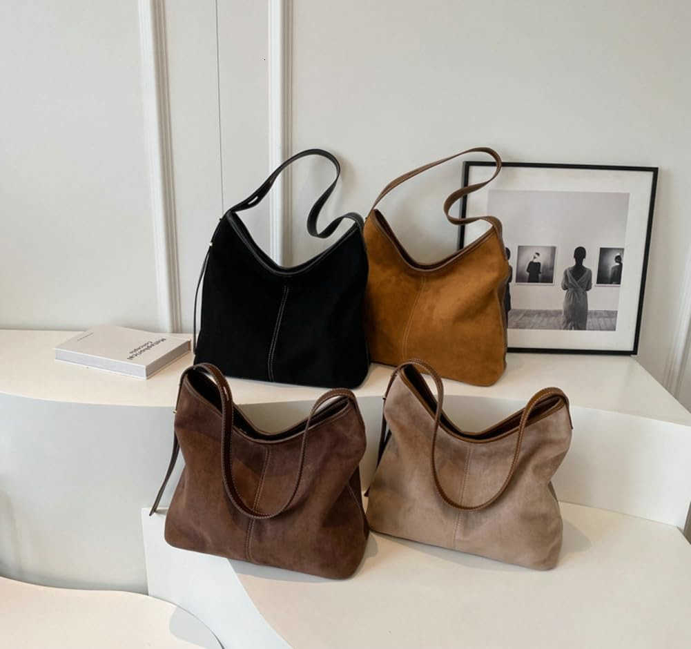 Tote Bag for Women Suede Classic Tophandle Shoulder Bags Slouchy Hobo Crossbody Bag Retro College Work Purse HandbagW250913