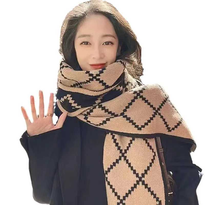 Wens Red Winter Scarf Korean Sty Plaid Knit Wool Neck Warmer Fashion Student Casual Warm Soft Wrap for Cold Weather G250912