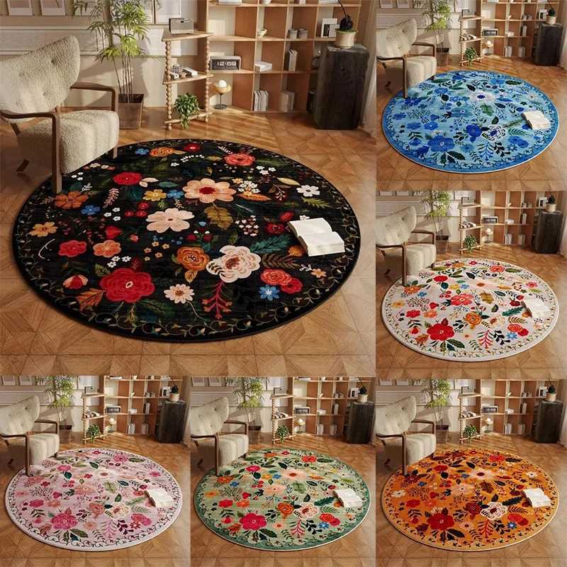 European Pastoral Style Comfortable Circle Carpet Colorful Floral Bohemian Farmhouse Decorative Rugs Bathroom Antislip Door Mat C250913