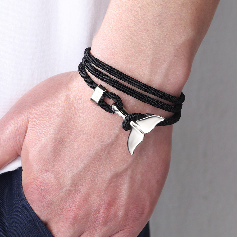 Line Beach Ocean Style Whale Tail Woven Multi-loop Wrap Personality Bracelet ddmymoon