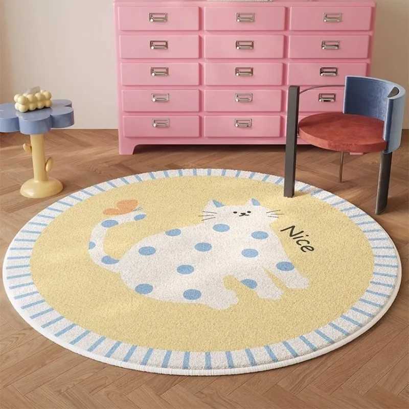VIKAMA Cartoon Cat Round Carpet Home Decoration Household Living Room Bedroom Nonslip Dirtresistant and Easy to Take Care of C250913