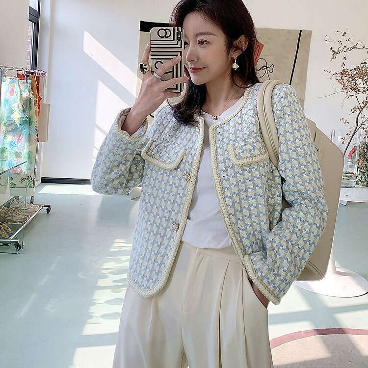 DHEssentials 2025 Spring and Autumn New French Tweed Little Chanel Style Jacket Versatile Stylish Super Beautiful Houndstooth Top for Women