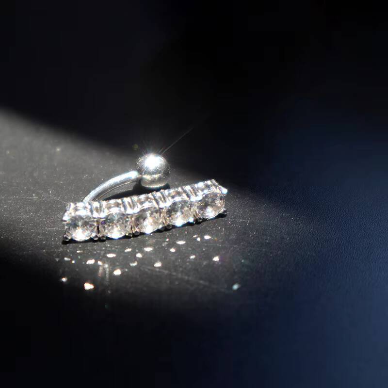 S925 FiveRow Moissanite Diamond Belly Button Ring Shiny Reverse Jewelry Nose Piercing 925 Sterling Silver Sexy Fashion Jewelry