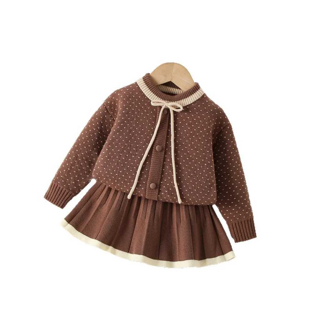 MILANCEL New Autumn Kids Sweater Set 9M5T Knit Dots Bow Girls Pullover Color Blocked Short Skirt Children Outfit Clothes 2PCS C250913