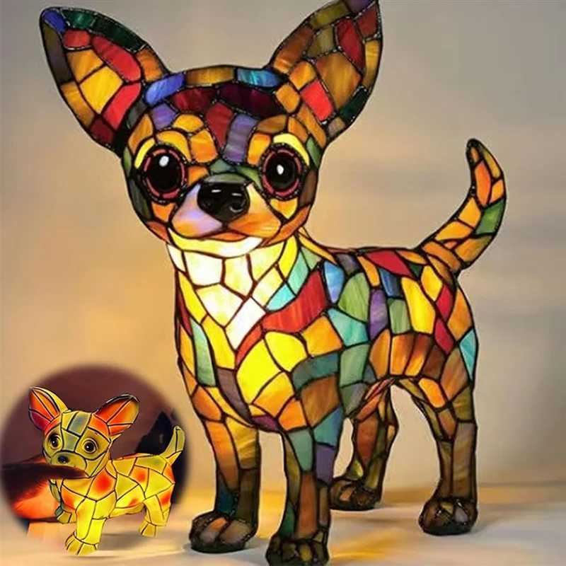 BAARPet Dogs Table LampsTabletop Night Light Chihuahua LampsDog Series Art Night Light In Retro Stained Resin Design C251122