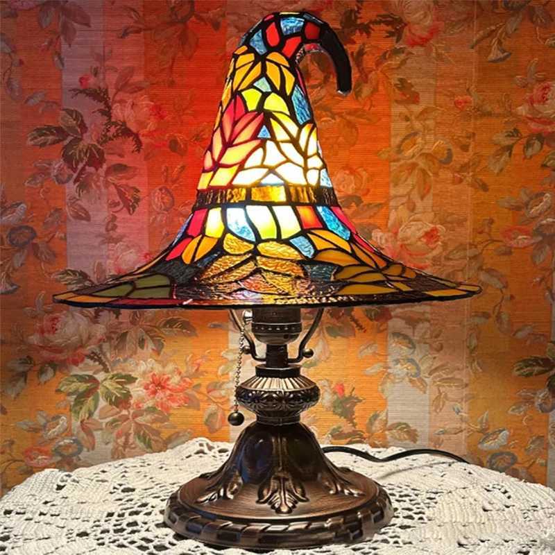 Stained Glass Witch Hat Lamp USB Powered Creative Table Lamp Night Light for Living Room Home Bedroom Decoration Halloween C250913