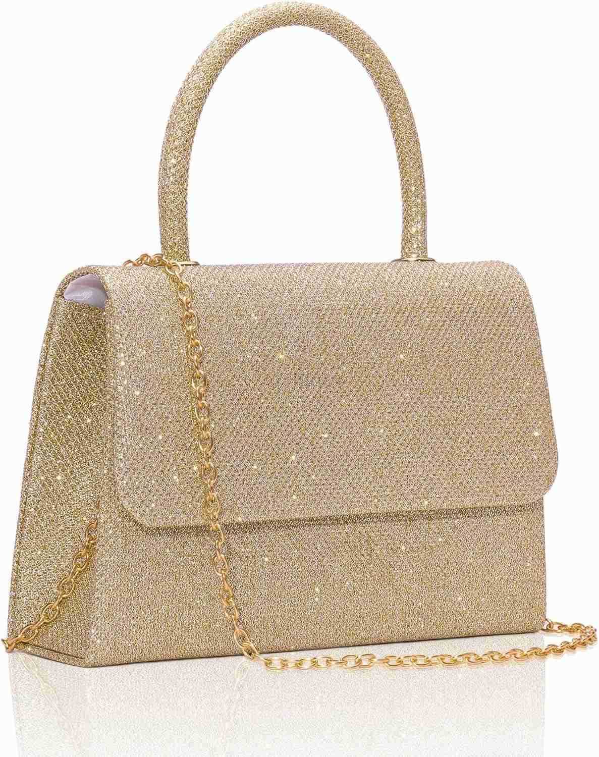 Womens Evening Handbags Glitter Top Handle Evening Clutch Purse wChain for Party Prom Wedding Cocktail ClubW250913