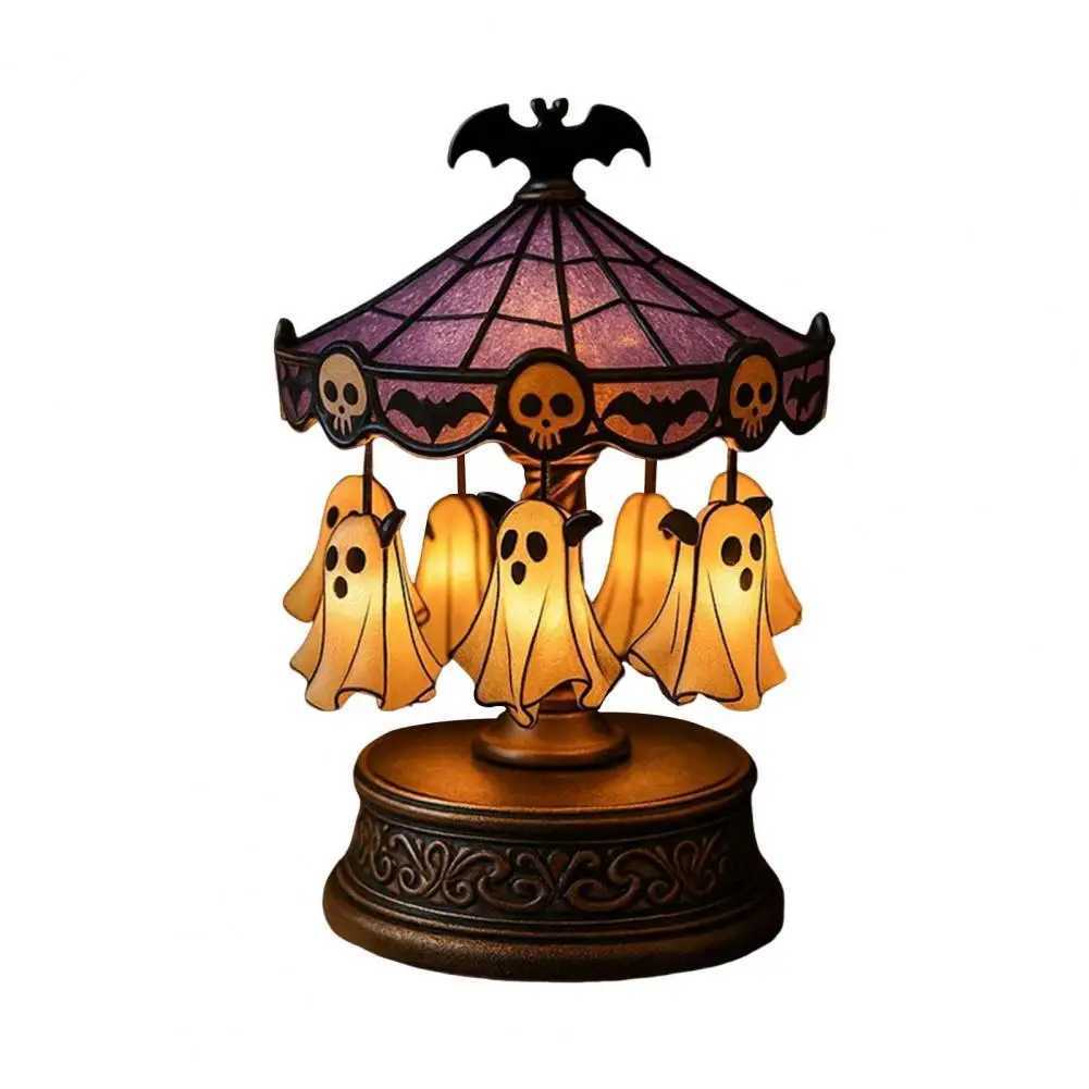 Bedroom Lamp Spooky Halloween Ghost Carousel Night Light Usb Rechargeable Bedside Lamp for Party Decoration Reading Hauntingly C250913