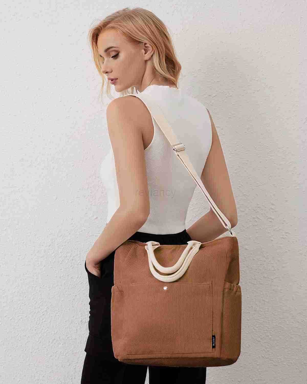 Corduroy Tote Bag for Women Large Crossbody Hobo Shoulder Bag with Pockets Tote Handbag for WorkCollegeShoppingW250913