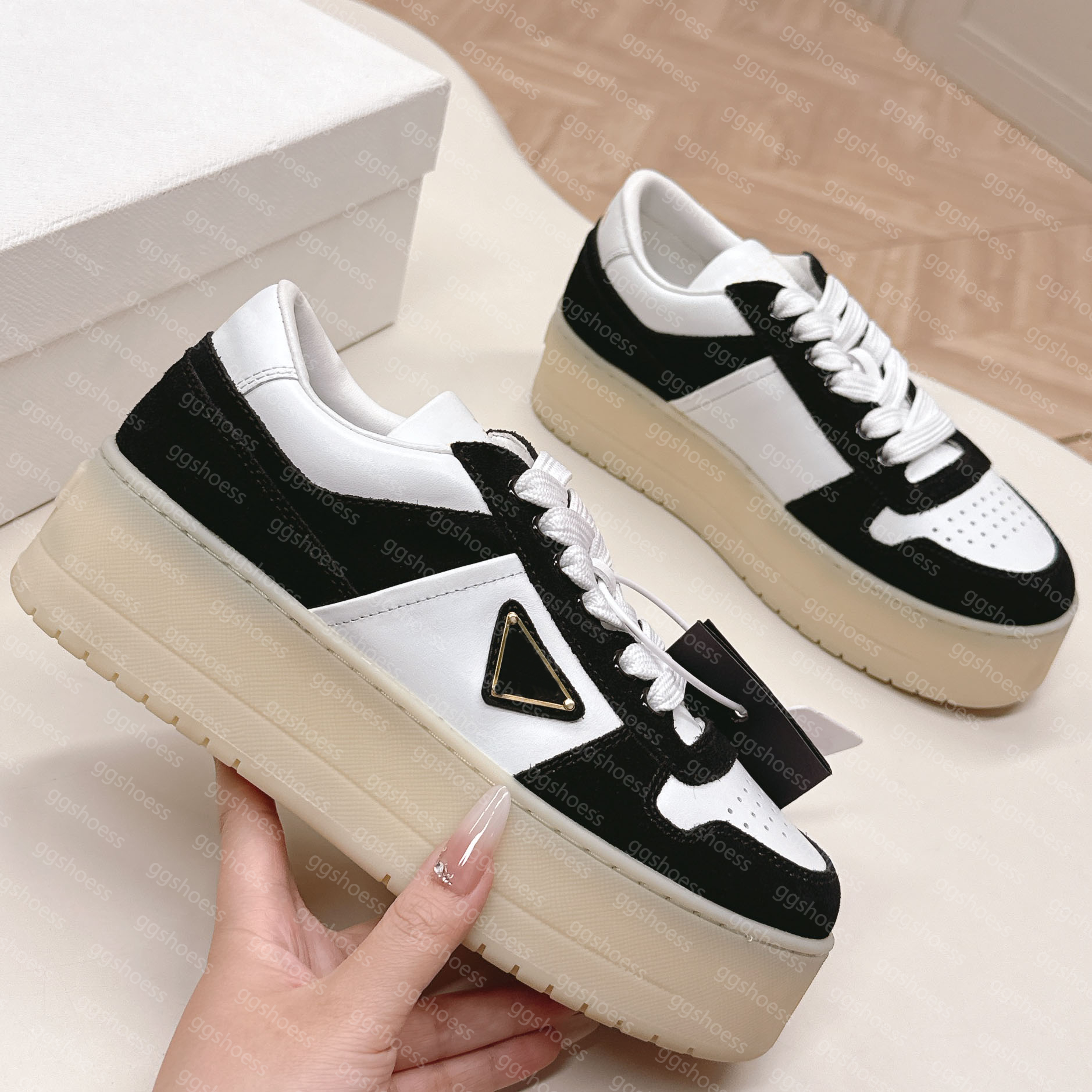 Downtown Bold Nappa Leather and Suede Sneakers Desginer Shoes Women Luxury Nylon Casual Shoes Thick Bottom Sneaker