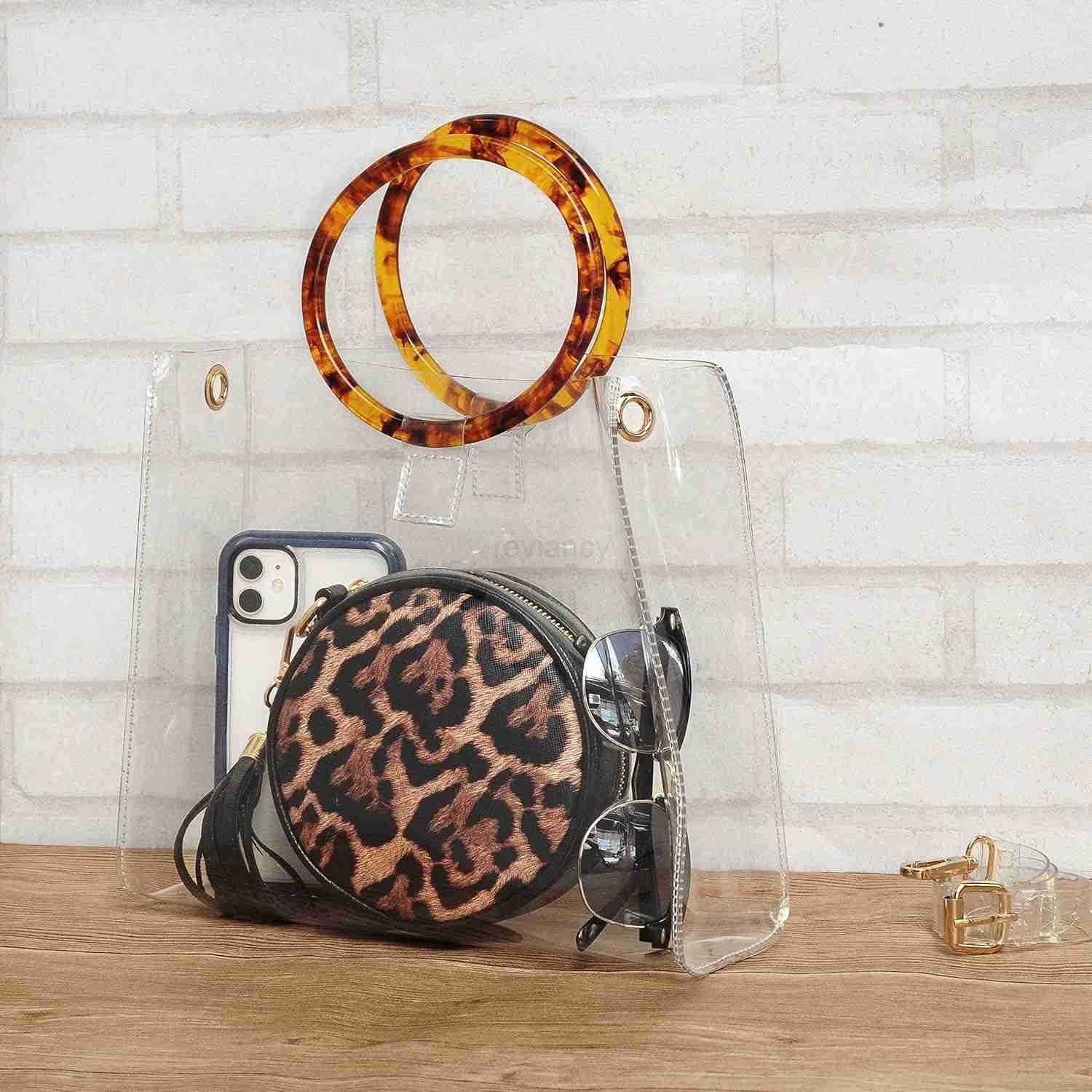 Handle Clear Handbag Women PVC Tote tortoiseshell Top Handle BagW250913