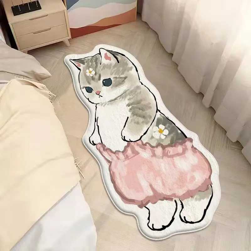 VIKAMA Simple Cartoon And Cute Cat Faux Cashmere Floor Mat For Bedroom Bedside Study And Home Decoration C250913