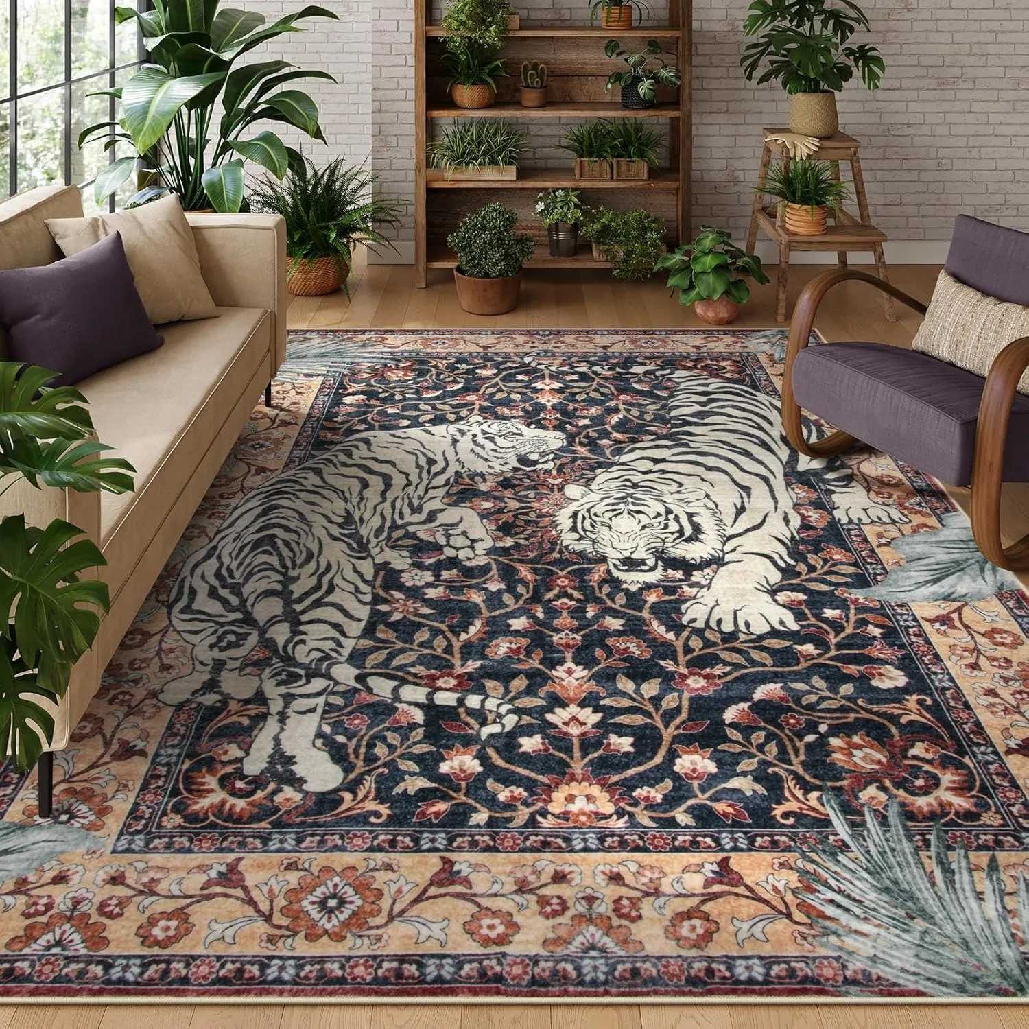 Rug for Living Room Carpet Jungle Tiger Home Decoration Large Area Bedroom Plush Floor Mat Machine Washable Coffee Table Rugs C913 H260226
