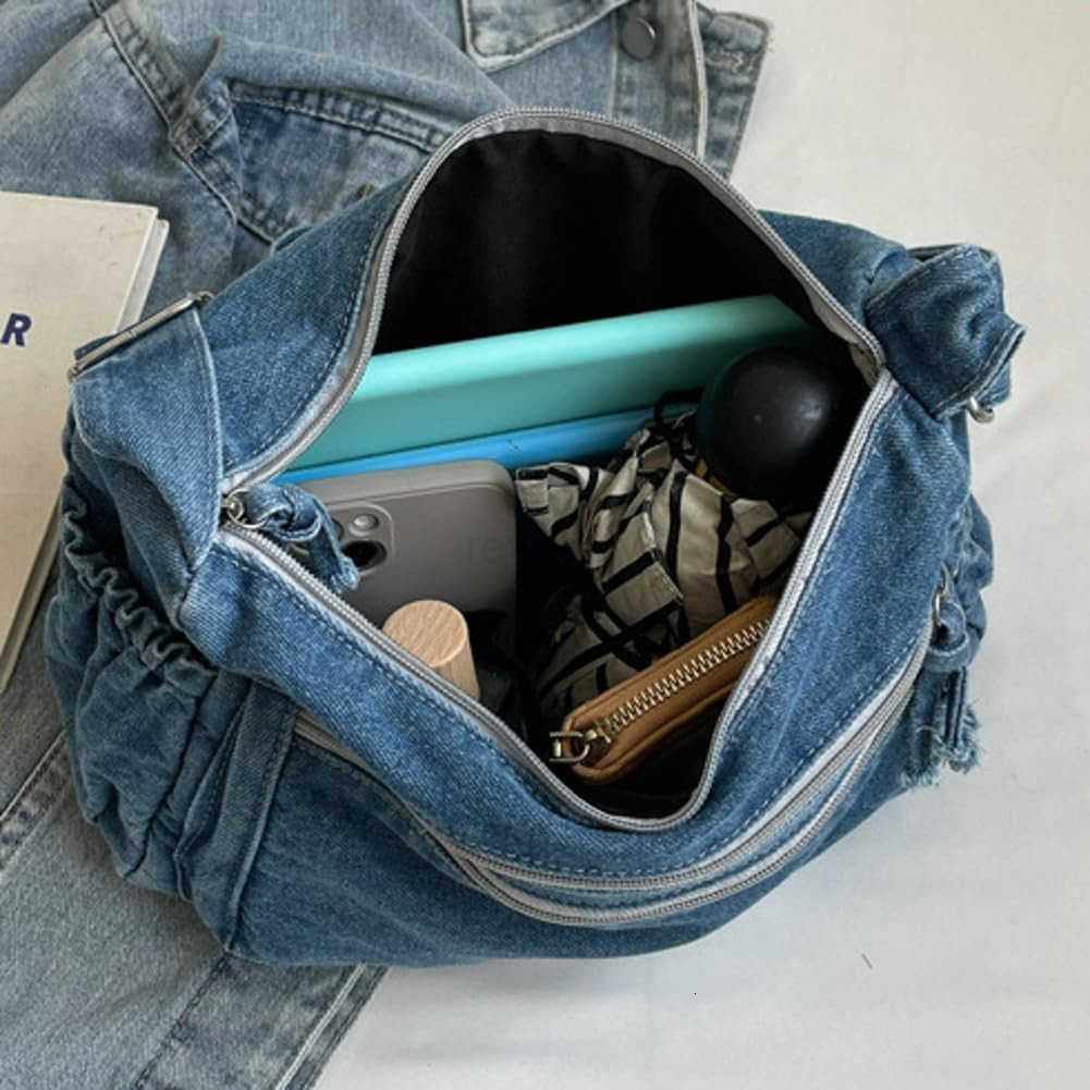 Womens Retro Large Canvas Denim Shoulder Bag Denim Crossbody Handbags Casual Style Lightweight Tote PurseW250913