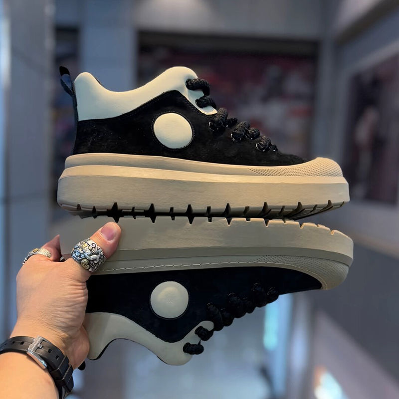 High-top men's 2025 new breathable canvas shoes, men's lace-up thick-soled sporty casual board shoes, men's retro fashion trend, simple