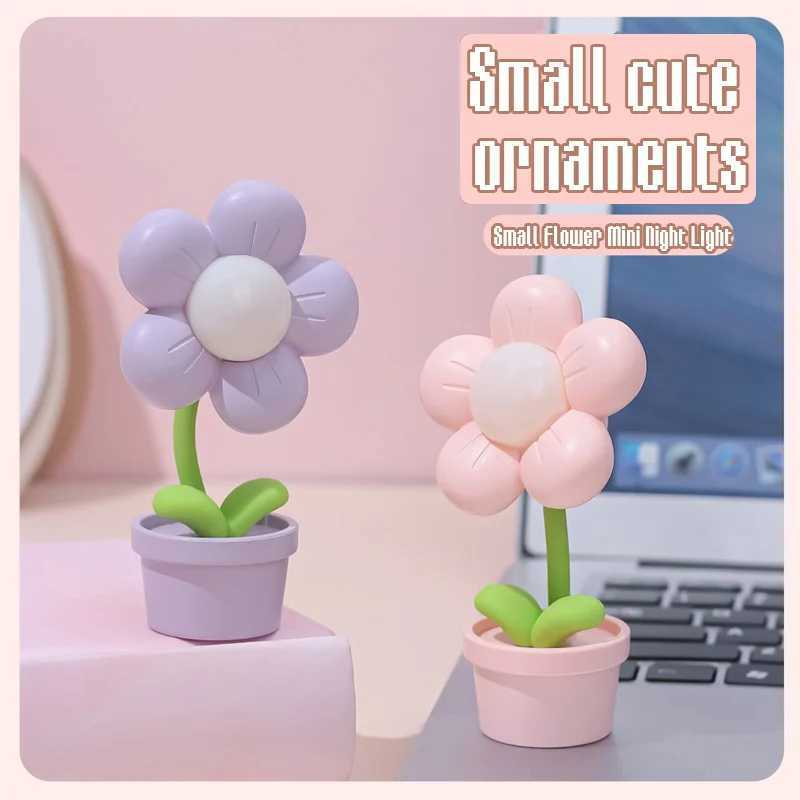 Mini LED Flower Night Light Cute Small Table Lamp Desktop Ornament Bedside Bedroom Ambient Lights Children Toy Kids Holiday Gift C251122
