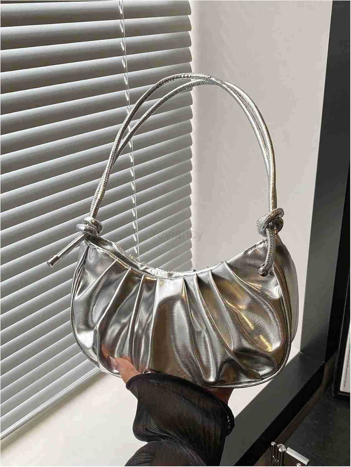 Womens Gold Purse Ruched Metallic Shoulder Handbags Top Handle Underarm BagW250913