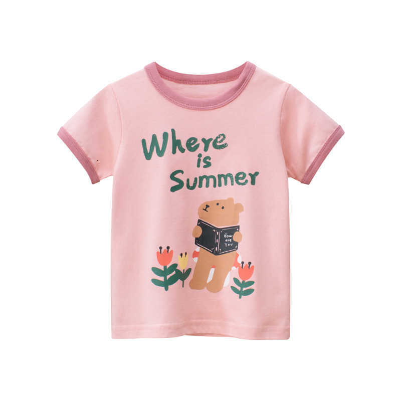 Girls' Short Sleeve T-Shirt Summer 2024 New Style Casual Trendy Bear Children's Half Sleeve