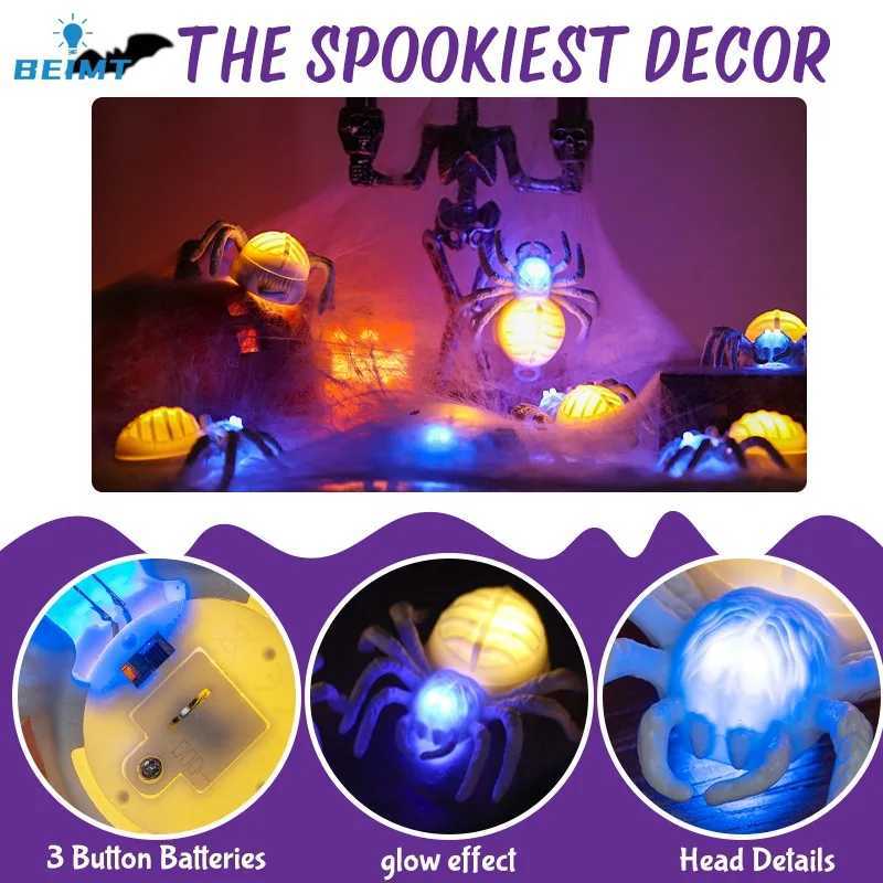Floating Hanging LED Spider Lights Halloween Party Decoration Waterproof Cobweb with Bright Illuminated Spiders for Garden Yard C250913