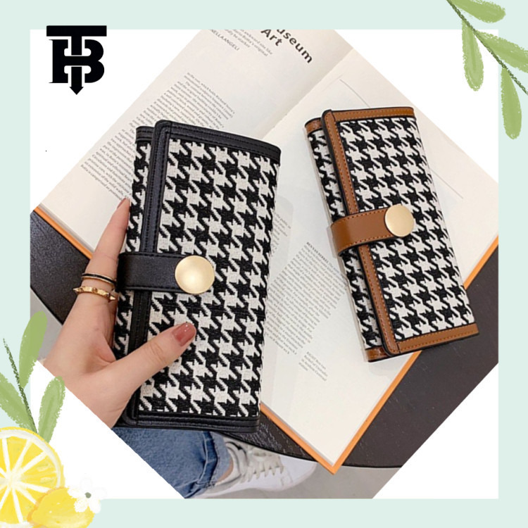 TB BHULAMTE Luxury Designer High Quality Houndstooth Canvas Women's Short Wallet With Buckle Luxury Bag Handbag Long Women's Coin Wallet