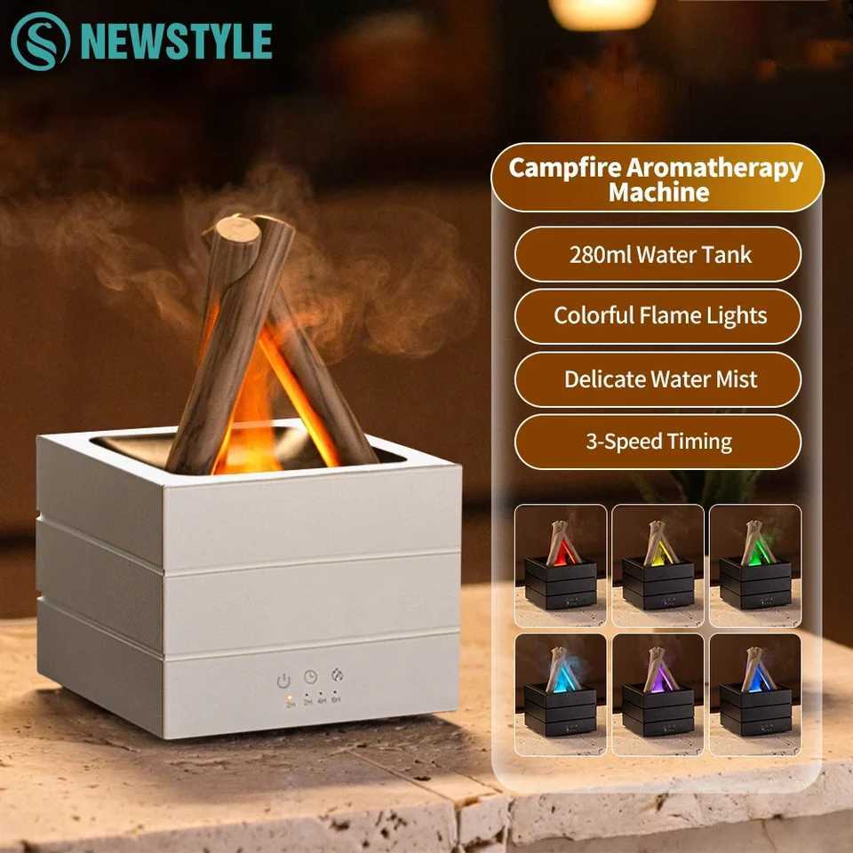 New Simulated Colorful Flame Bonfire Atmosphere Night Light with Air Humidifier Remote Control Home Essential Oil Aroma Diffuser C250913
