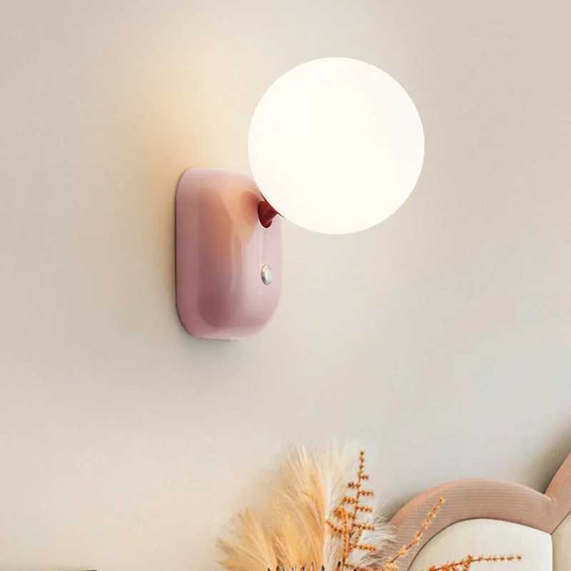 Modern minimalist childrens room wall lamp with cream style night light bedroom bedside with switch hallway living room light C251122