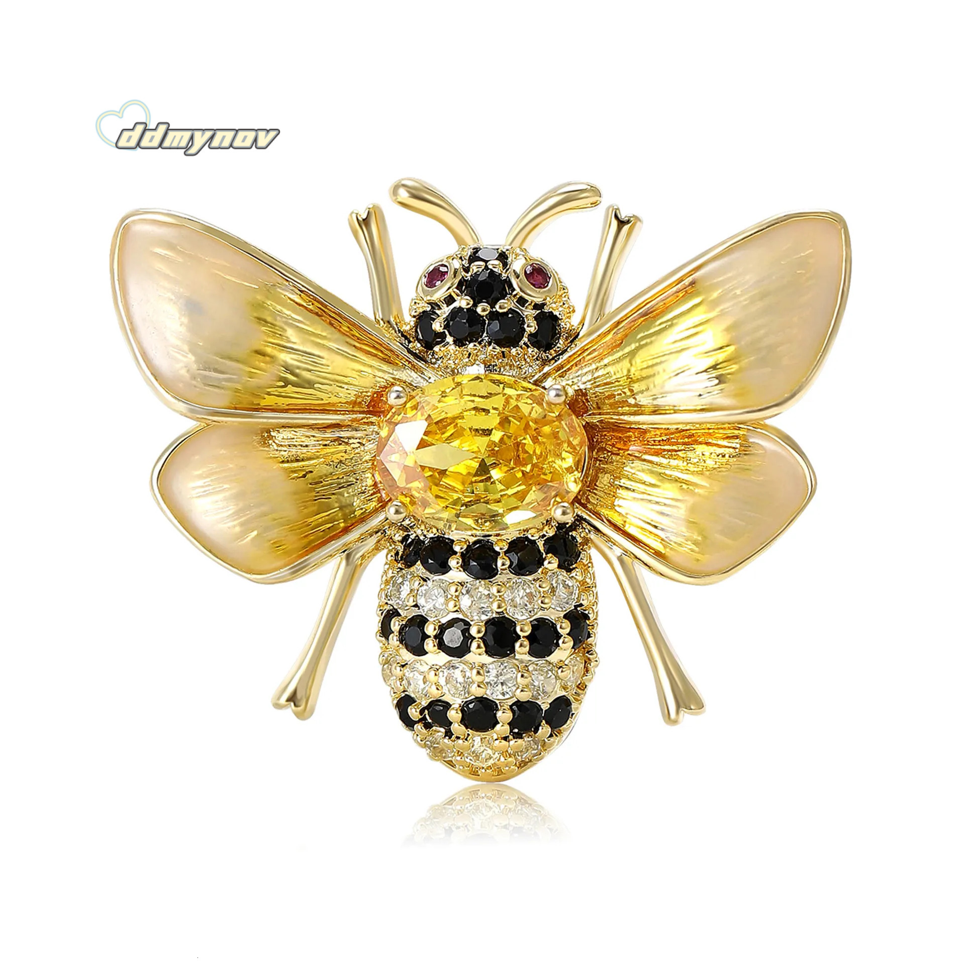Gold Tone Rhinestone Bee Brooch With Yellow Gemstone, Black Onyx Pearl Accents Nature - Inspired Gift For Him/Her High Quality And Stylish Jewelry ddm