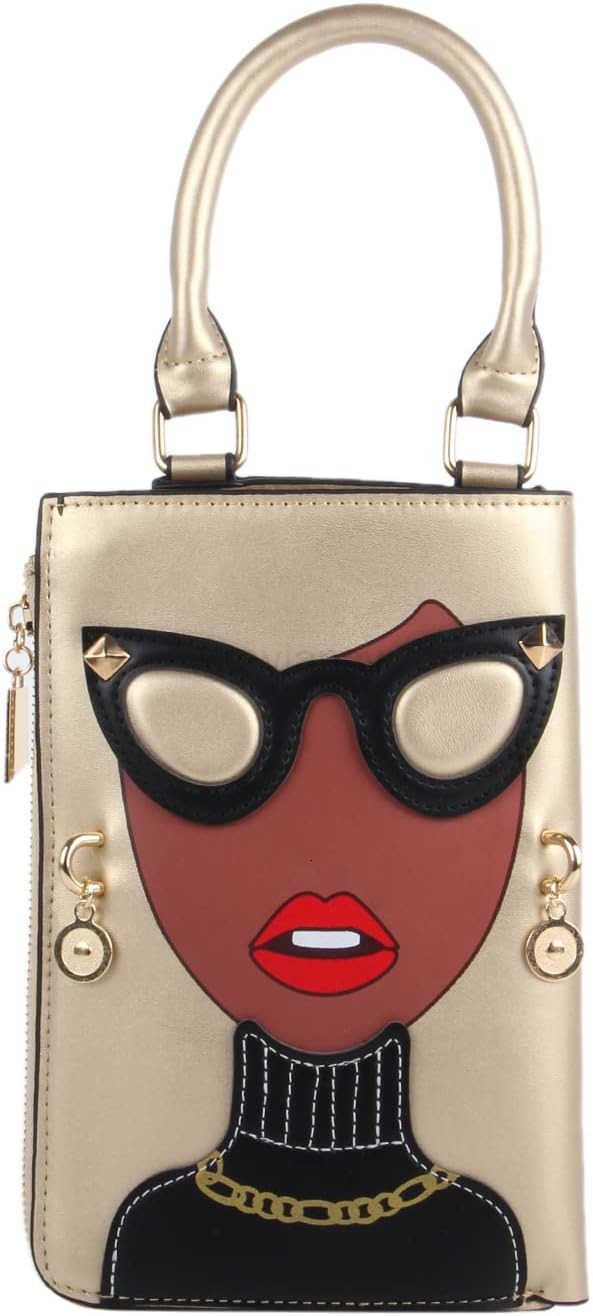 Women Novelty Lady Face Shoulder Bags Funky PU Leather Top Handle Satchel Handbags Clutch Purse for WomenW250912