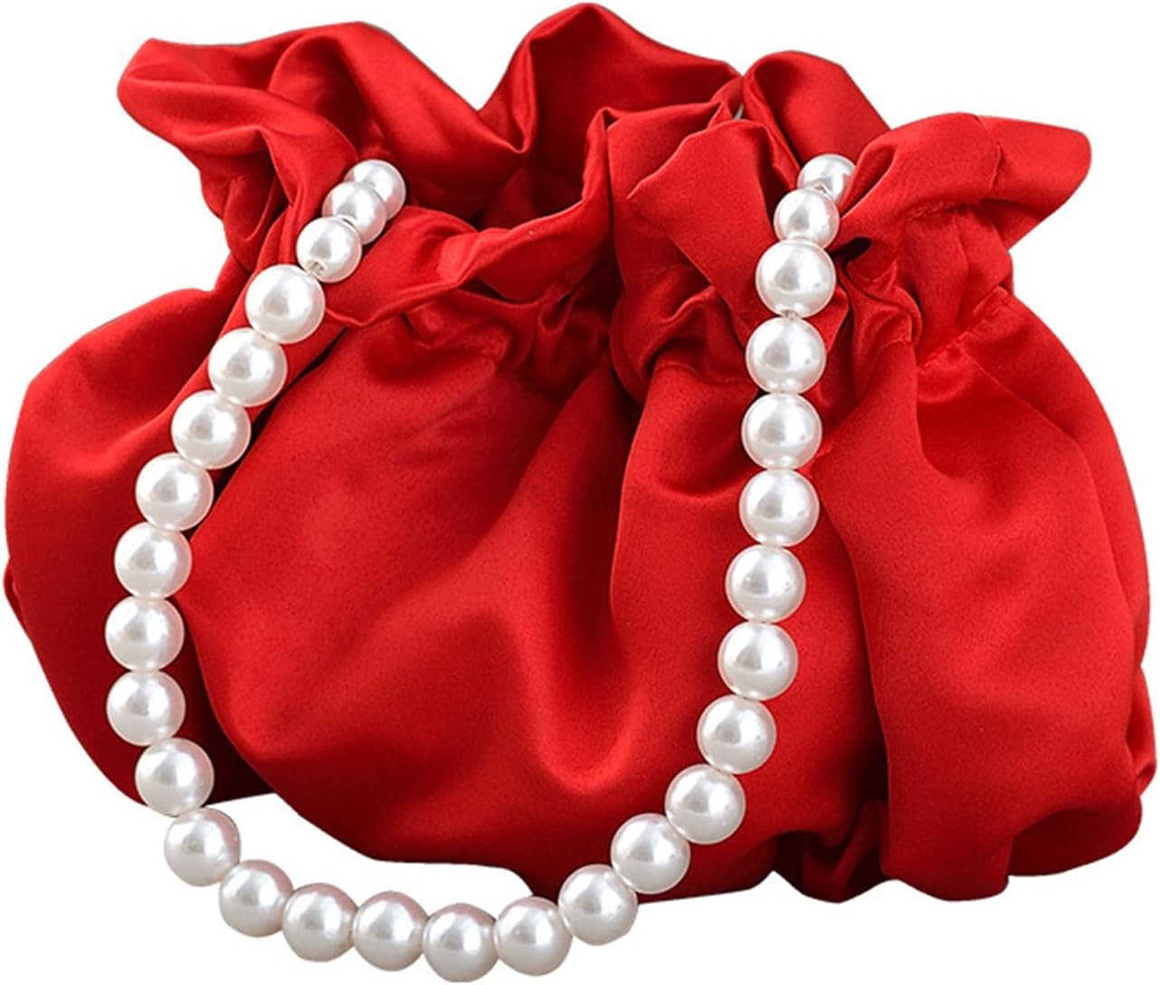 Small Wristlet Purses Mini Bucket Bag Women Hobo Bag with Faux Pearl Chain RedW250913