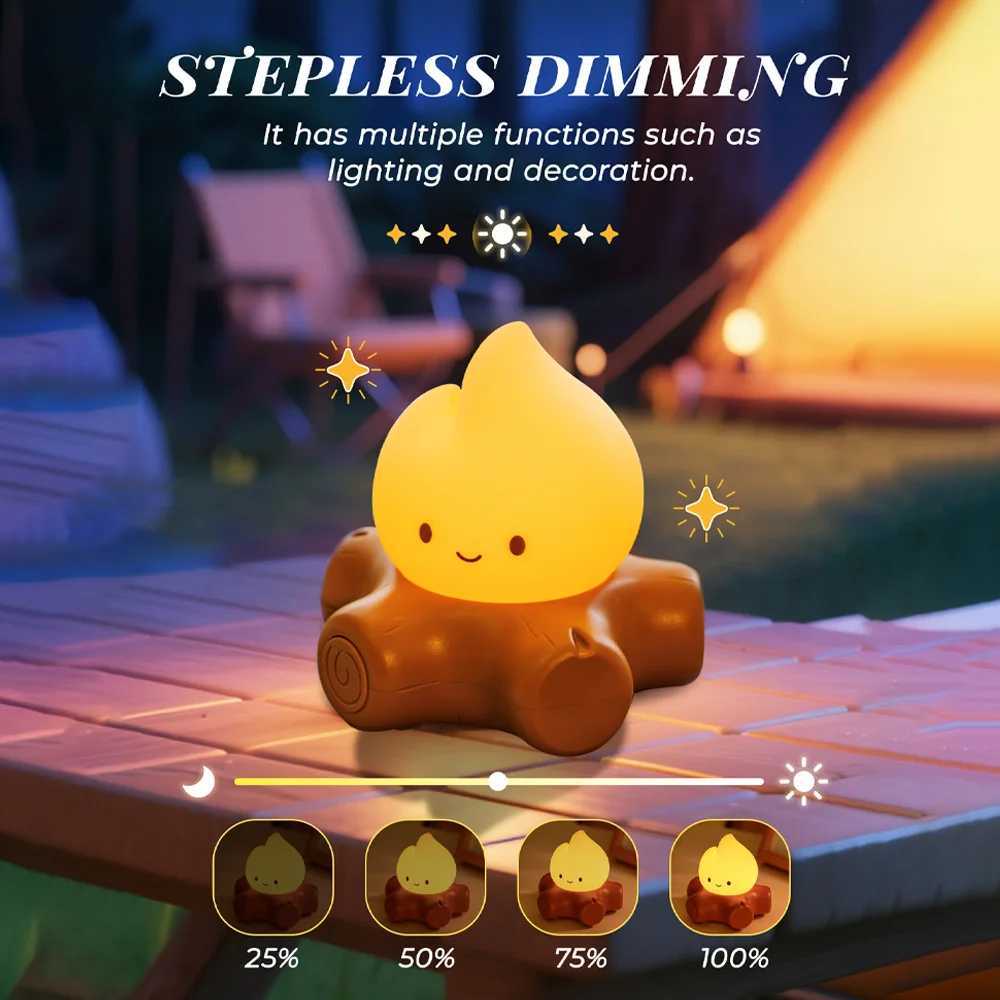 Campfire Night Lights With White Noise Creative Room Decoration Atmosphere LED Light Desk Lamp For Kids Christmas Birthday Gifts C250913