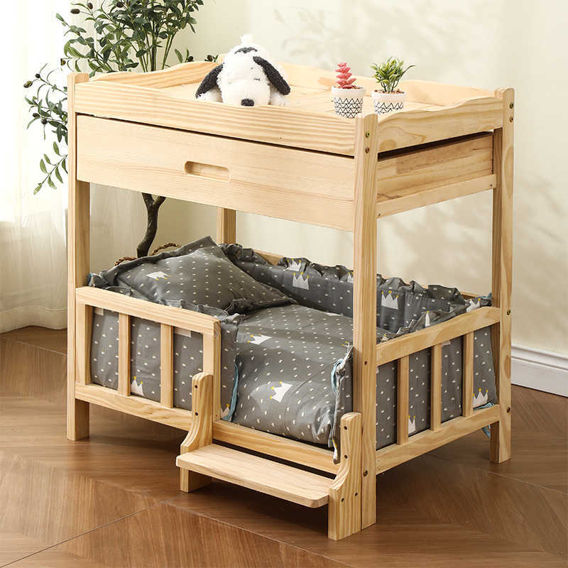 2-story solid wood princess pet bed universal cat and dog bed breathable pet shelter cat and dog climbing ladder X250412