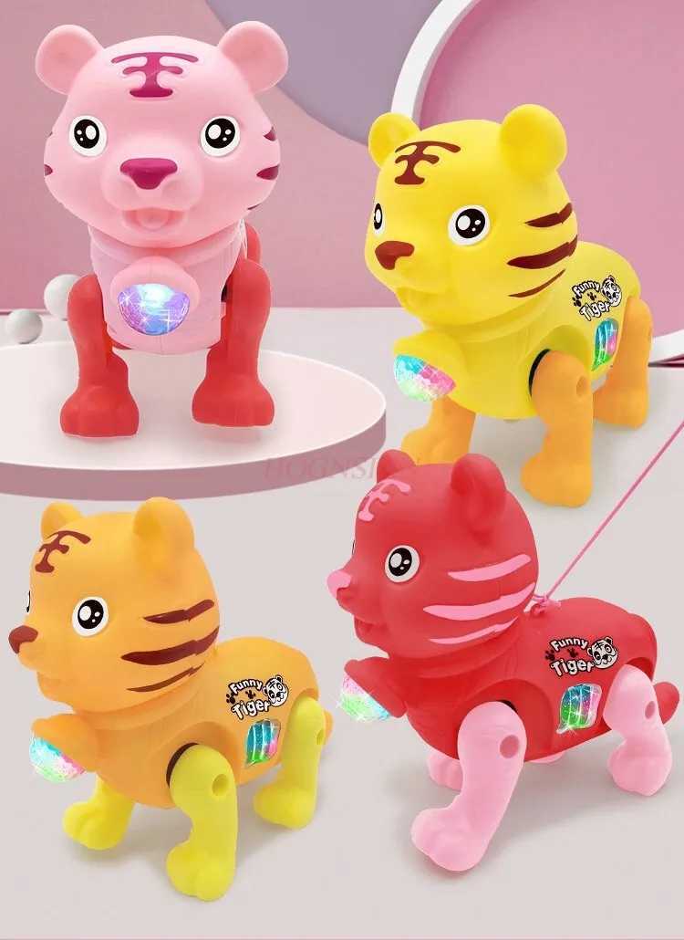 Electric leash cartoon tiger glowing music little flower cat childrens toy can run and walk C250913