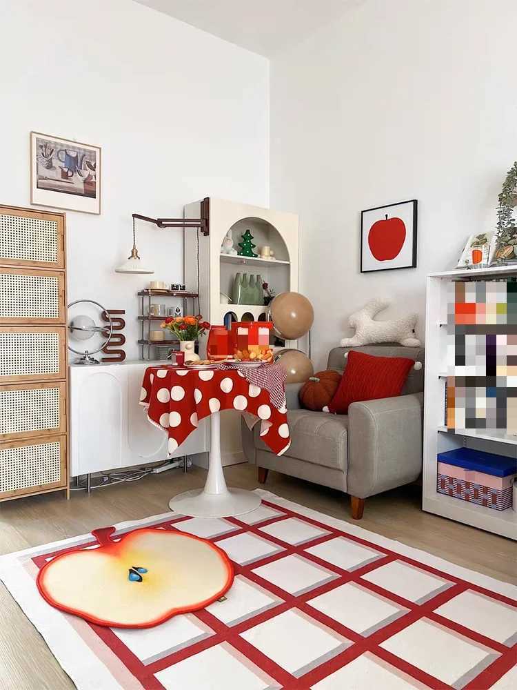 Red White Plaid Carpet Minimalist Pink 3D Checkerboard Rugs Geometric Art Luxury Living Room Carpet Comfortable Soft Bedroom Rug C250913