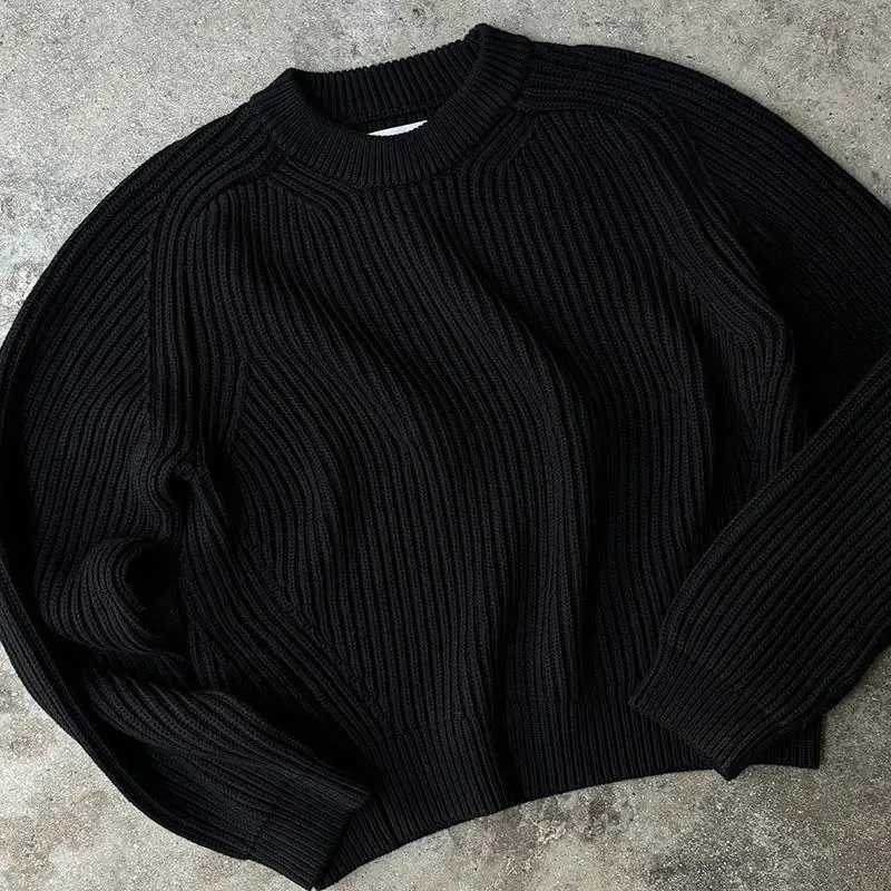Y2k Men Knitted Sweater Solid Color Hip Hop Graphic American Retro Sweater Streetwear Punk Pullover Grunge High Street Casual W250913
