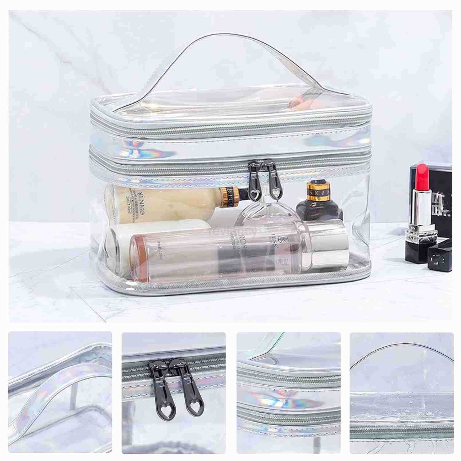 Clear Cosmetic Bag Dual Layer Travel Toiletry Bags Make up Organizer Waterproof Brushes HolderW250913