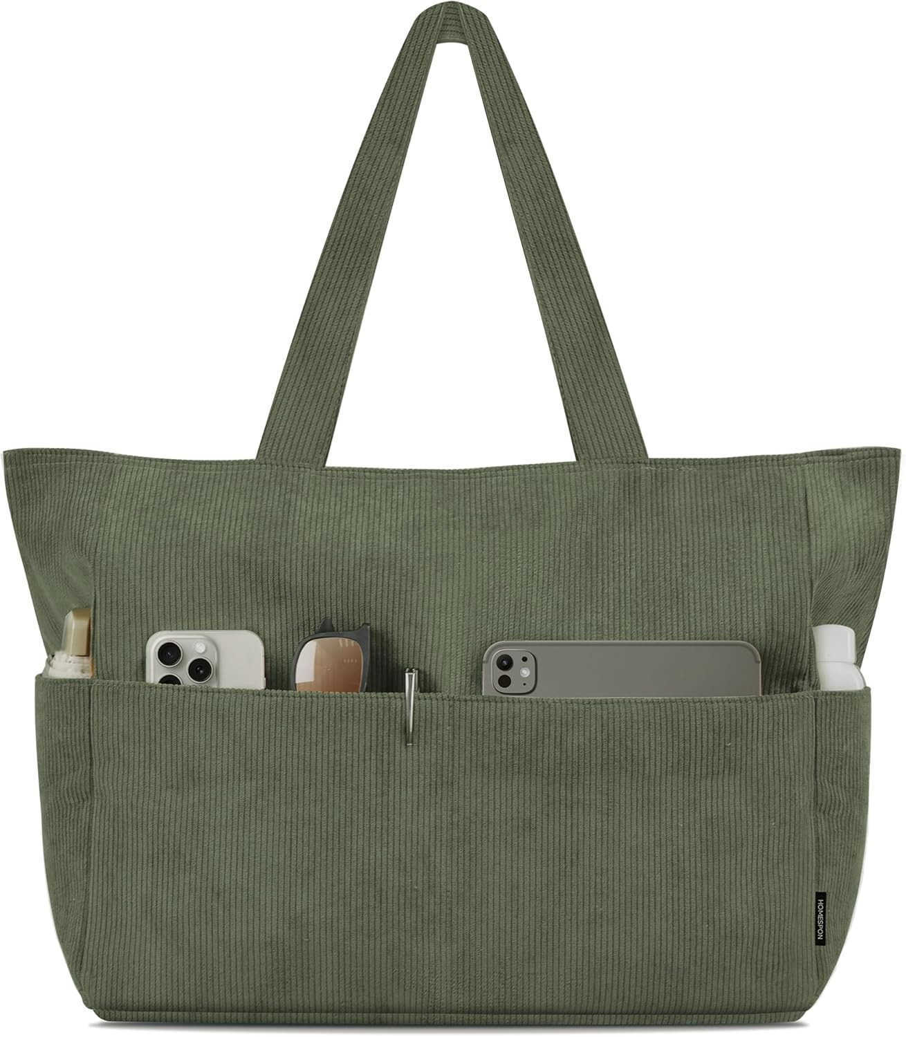 Large Corduroy Tote Bag for Women Everyday Shoulder Bag with Pockets and Zipper for Work Travel VacationW250913