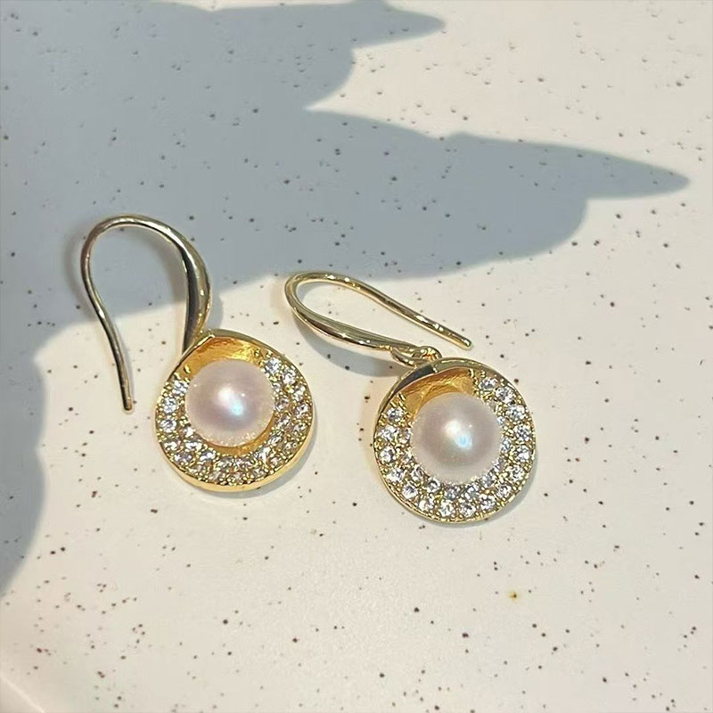 Crystal Circle Pearl Drop Earrings for Women Elegant Rhinestone Hoop Earrings Wedding Party Daily Jewelry Gift