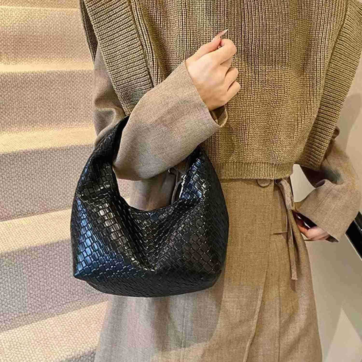 Bag for Women Top Handle Shoulder Bag PU Leather Woven Tote Handbag Purses for WomenW250913