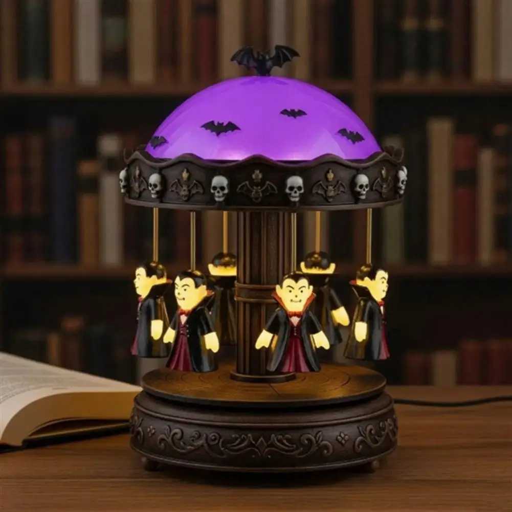 Bedroom Lamp Spooky Halloween Ghost Carousel Night Light Usb Rechargeable Bedside Lamp for Party Decoration Reading Hauntingly C250913