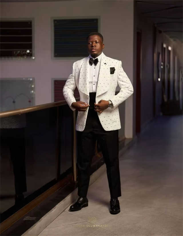 Plus Size Men Wedding Tuxedos Customized Beads Groom Jacket Sets Fashion Birthday Party Show Wear 2 Pieces