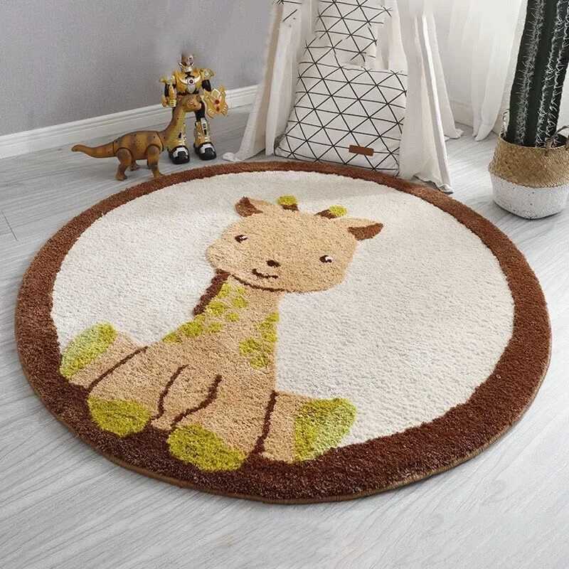 VIKAMA Cartoon Round Imitation Cashmere Carpet Bedroom Bed Childrens Room Small Animal Bed Mat Wear Resistant Cashmere Carpet C250913